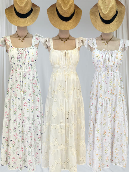 Summer  Floral Padded Drawstring Neckline Maxi Dress
